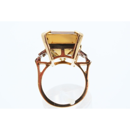 132 - Citrine and Diamond Set Statement Ring Mounted on 18 Carat Yellow Gold Band Citrine of Rich Golden C... 