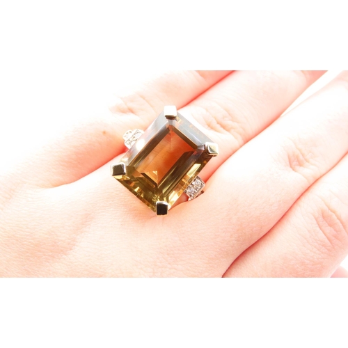 132 - Citrine and Diamond Set Statement Ring Mounted on 18 Carat Yellow Gold Band Citrine of Rich Golden C... 