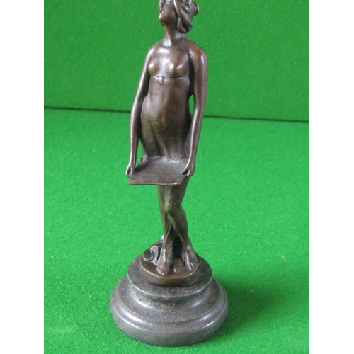Bronze Sculpture Singing Girl Mounted on Steeped Circular Form Marble Base Approximately 9 Inches High