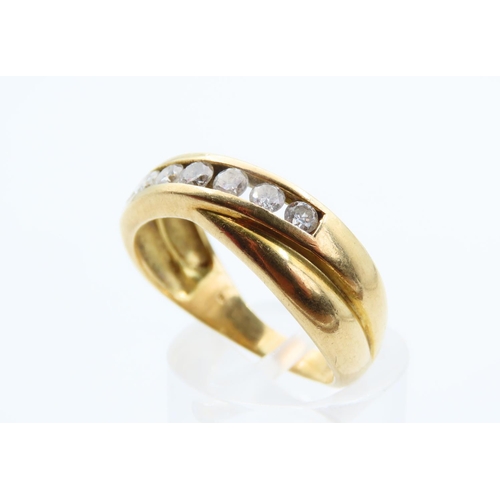 134 - 18 Carat Yellow Gold Cross Over Ring Inset with Diamonds Attractively Detailed Size R