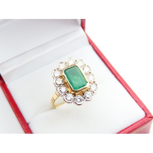 136 - Emerald and Diamond Cluster Ring Platinum Set Mounted on 18 Carat Yellow Gold Band Size N