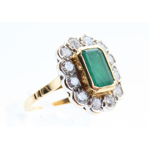 136 - Emerald and Diamond Cluster Ring Platinum Set Mounted on 18 Carat Yellow Gold Band Size N