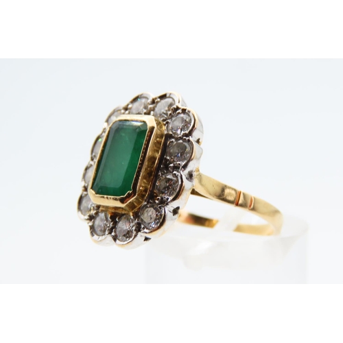 136 - Emerald and Diamond Cluster Ring Platinum Set Mounted on 18 Carat Yellow Gold Band Size N