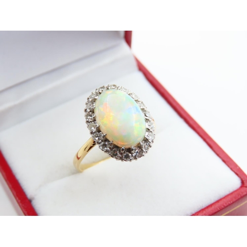 137 - Opal and Diamond Cluster Ring Mounted on 18 Carat Yellow Gold Band Ring Size O Good Pin Fire to Opal... 