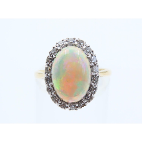 137 - Opal and Diamond Cluster Ring Mounted on 18 Carat Yellow Gold Band Ring Size O Good Pin Fire to Opal... 