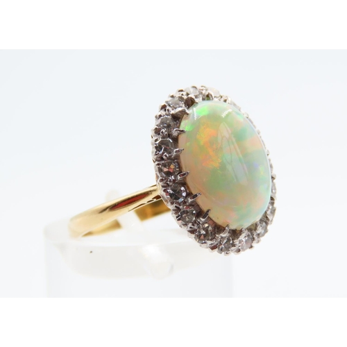 137 - Opal and Diamond Cluster Ring Mounted on 18 Carat Yellow Gold Band Ring Size O Good Pin Fire to Opal... 