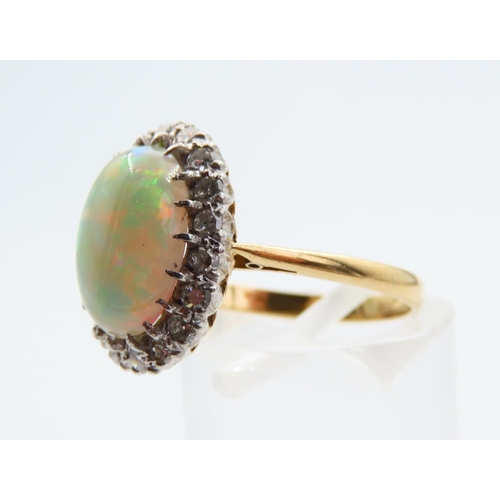 137 - Opal and Diamond Cluster Ring Mounted on 18 Carat Yellow Gold Band Ring Size O Good Pin Fire to Opal... 