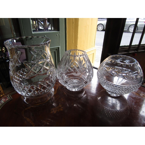 Three Irish Crystal Bowls One Globe Form Tallest Approximately 9 Inches High