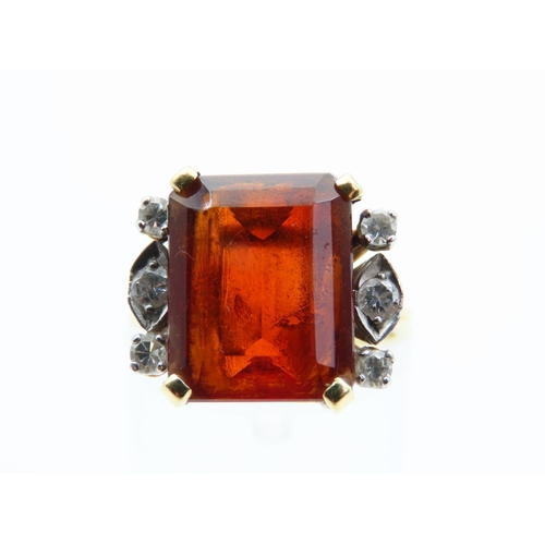 139 - Fire Citrine Cushion Cut with Diamonds to Either Side Mounted on 18 Carat Yellow Gold Band Four Claw... 