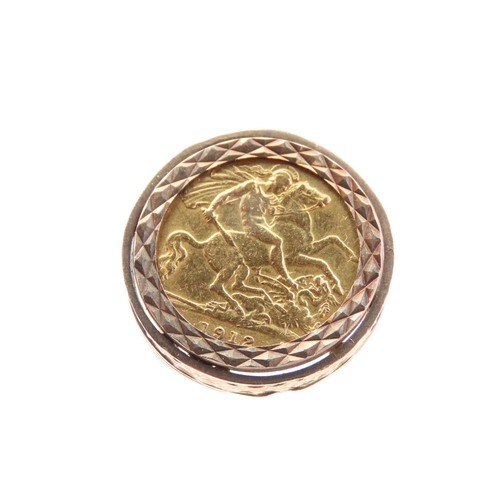 140 - Full Gold Sovereign Dated 1912 Mounted on 9 Carat Yellow Gold Band Ring Size R