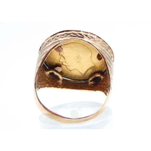 140 - Full Gold Sovereign Dated 1912 Mounted on 9 Carat Yellow Gold Band Ring Size R