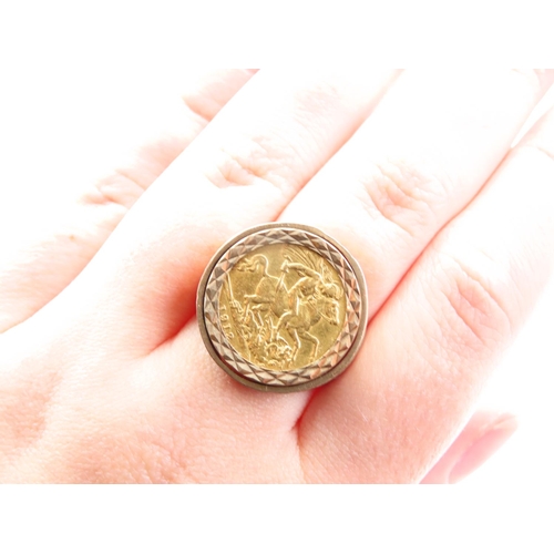 140 - Full Gold Sovereign Dated 1912 Mounted on 9 Carat Yellow Gold Band Ring Size R