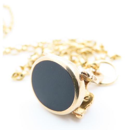 142 - 9 Carat Yellow Gold Mounted Onyx Pendant Attractively Detailed Further Set on 9 Carat Yellow Gold Ch... 