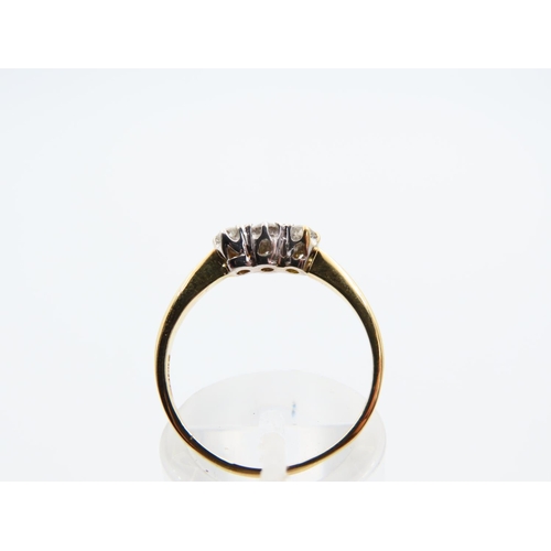 149 - Three Stone Diamond Ring Platinum Set Mounted 18 Carat Yellow Gold Band Ring Size O and a Half