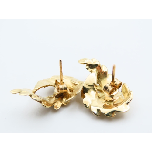 150 - Pair of 9 Carat Yellow and White Gold Leaf Motif Ladies Earrings Each 2.5cm High