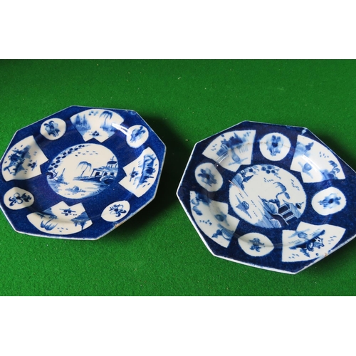 Pair of Eastern Export Octagonal Form Blue Ground Each Approximately 8 Inches Wide