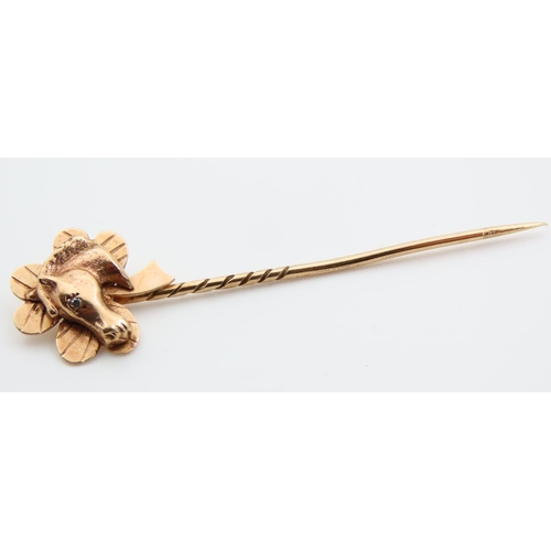 154 - Equine Motif Stick Pin 9 Carat Yellow Gold 5.5cm High