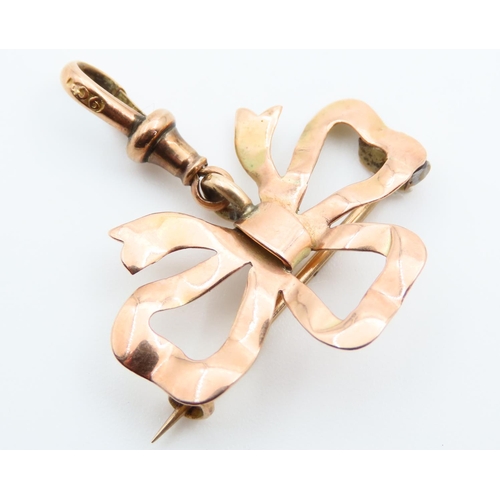 155 - 9 Carat Rose Gold Ribbon Motif Brooch with Pendant Fitting 3cm Wide x 3.5cm High