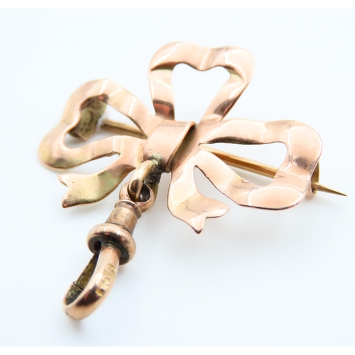 155 - 9 Carat Rose Gold Ribbon Motif Brooch with Pendant Fitting 3cm Wide x 3.5cm High