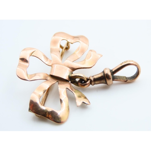 155 - 9 Carat Rose Gold Ribbon Motif Brooch with Pendant Fitting 3cm Wide x 3.5cm High