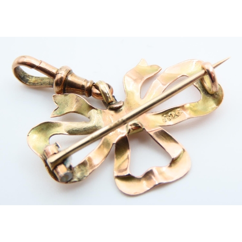 155 - 9 Carat Rose Gold Ribbon Motif Brooch with Pendant Fitting 3cm Wide x 3.5cm High