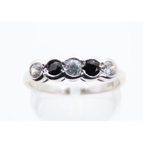 156 - Sapphire Twin Stone Ring Mounted on 9 Carat White Gold Band Rubover Setting Ring Size P and A Half G... 