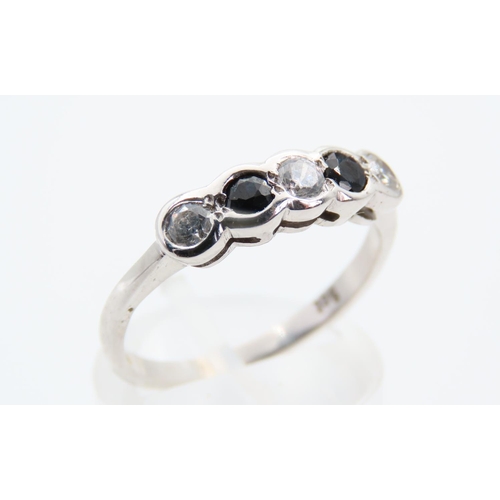 156 - Sapphire Twin Stone Ring Mounted on 9 Carat White Gold Band Rubover Setting Ring Size P and A Half G... 