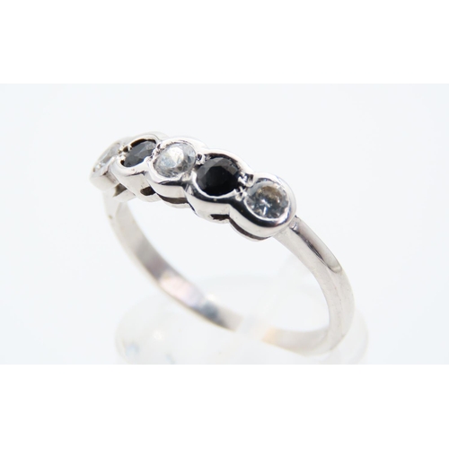 156 - Sapphire Twin Stone Ring Mounted on 9 Carat White Gold Band Rubover Setting Ring Size P and A Half G... 