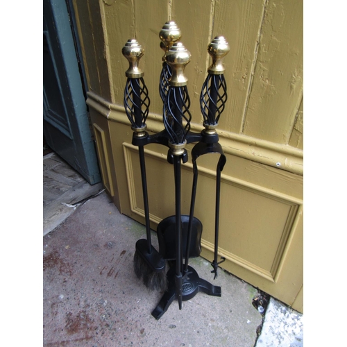 1574 - Set of Fire Irons with Integral Rest Cast Metal Brass Finial Decoration to Each