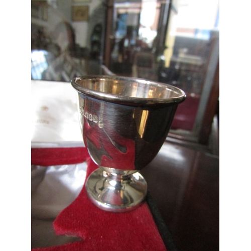 1575 - Silver Egg Cup and Spoon with Matching Napkin Contained within Presentation Case