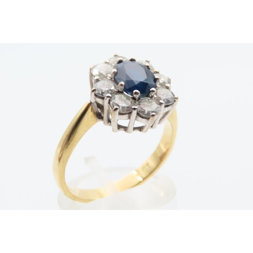 16 - Sapphire and Diamond Ladies Cluster Ring Mounted on 18 Carat Yellow Gold Band Platinum Set Ring Size... 