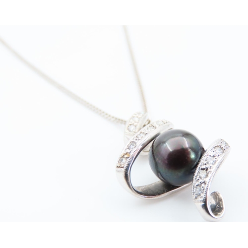 168 - Tahitian Pearl Drop Pendant Decorated with Diamonds Set in 18 Carat White Gold Further Mounted on 18... 