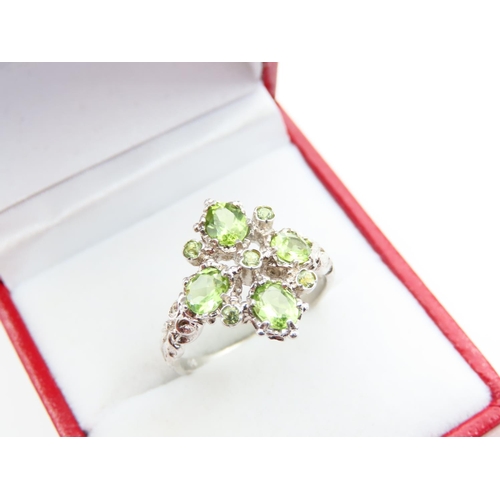 170 - Peridot Ladies Cluster Ring Mounted on 9 Carat White Gold Band Attractively Detailed Size P and a Ha... 