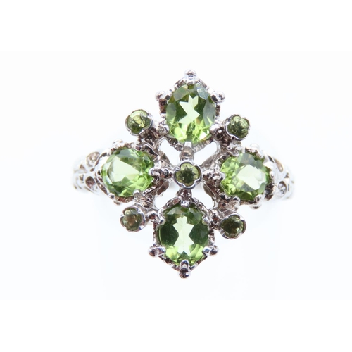 170 - Peridot Ladies Cluster Ring Mounted on 9 Carat White Gold Band Attractively Detailed Size P and a Ha... 