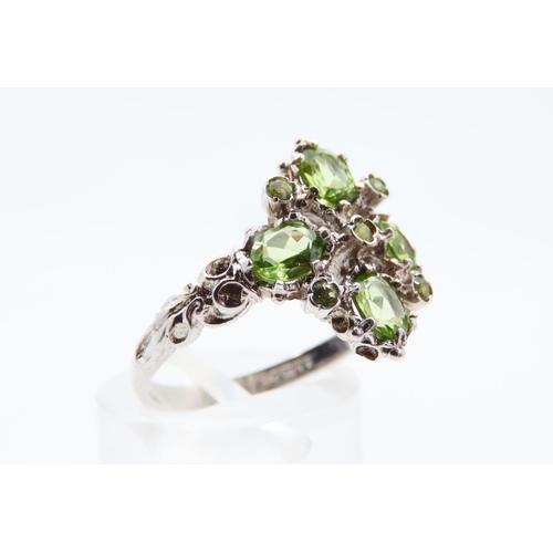 170 - Peridot Ladies Cluster Ring Mounted on 9 Carat White Gold Band Attractively Detailed Size P and a Ha... 