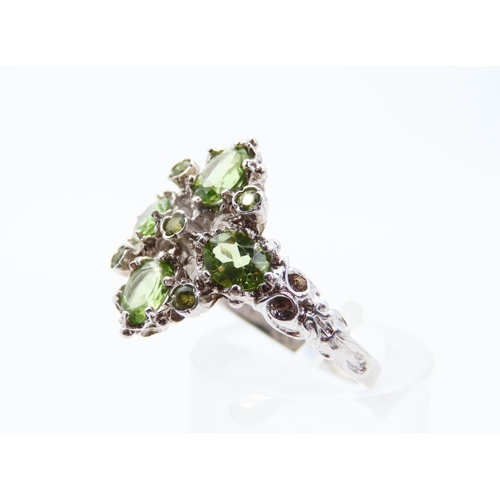 170 - Peridot Ladies Cluster Ring Mounted on 9 Carat White Gold Band Attractively Detailed Size P and a Ha... 