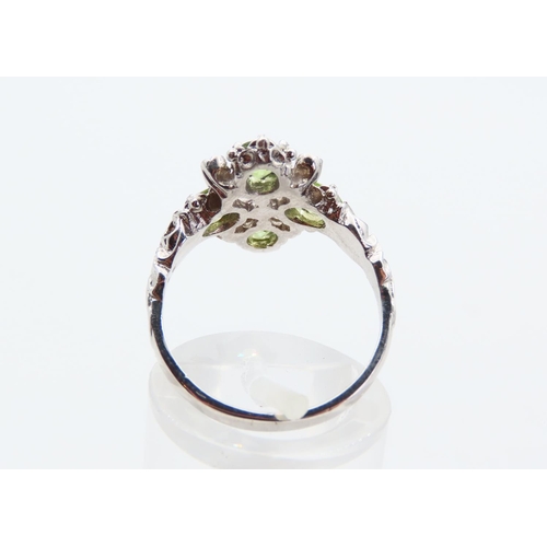 170 - Peridot Ladies Cluster Ring Mounted on 9 Carat White Gold Band Attractively Detailed Size P and a Ha... 