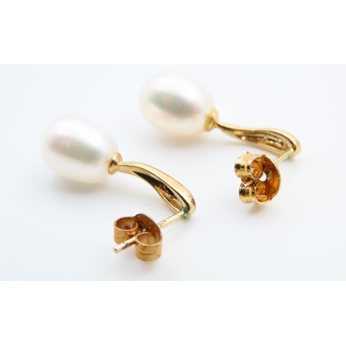 176 - Pair of Drop Earrings Mounted on 9 Carat Yellow Gold with Further Diamond Inset Decoration Each 2cm ... 