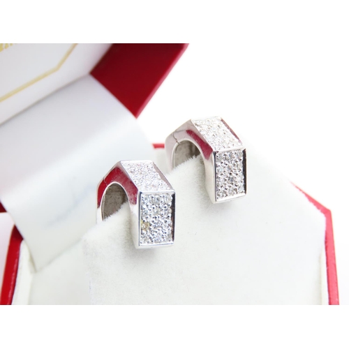 179 - Pair of 14 Carat White Gold Facet Cut Diamond Set Earrings Attractively Detailed Each 1.5cm Diameter