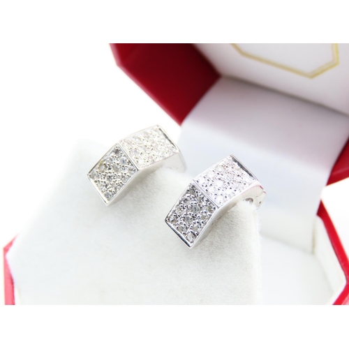 179 - Pair of 14 Carat White Gold Facet Cut Diamond Set Earrings Attractively Detailed Each 1.5cm Diameter