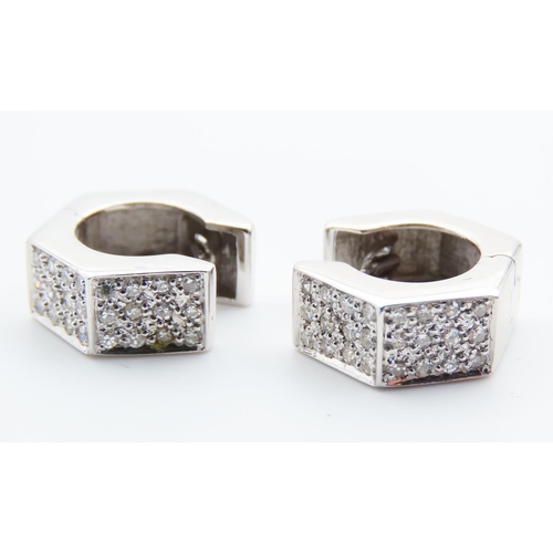 179 - Pair of 14 Carat White Gold Facet Cut Diamond Set Earrings Attractively Detailed Each 1.5cm Diameter