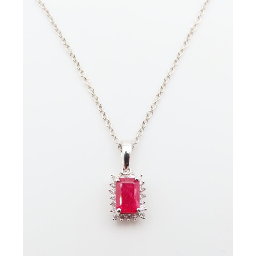 182 - Ruby and Diamond Cluster Pendant Mounted in 9 Carat White Gold Further Set on 9 Carat White Gold Cha... 