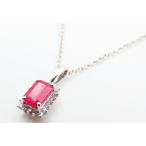 182 - Ruby and Diamond Cluster Pendant Mounted in 9 Carat White Gold Further Set on 9 Carat White Gold Cha... 