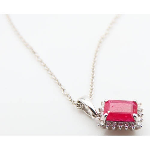 182 - Ruby and Diamond Cluster Pendant Mounted in 9 Carat White Gold Further Set on 9 Carat White Gold Cha... 