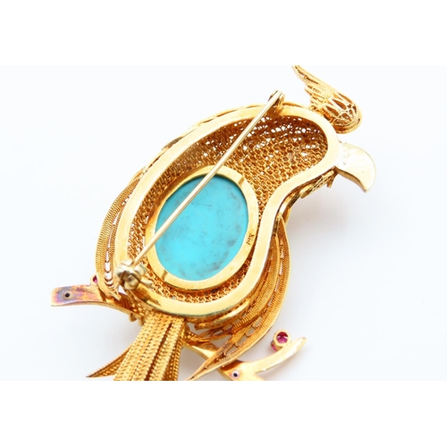 186 - 14 Carat Yellow Gold Parrot Motif Ladies Brooch Inset with Ruby's Finely Detailed Vintage, Possibly ... 