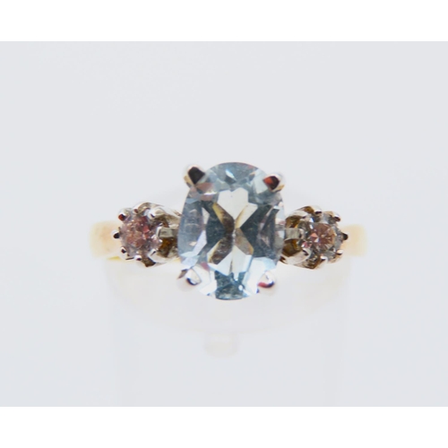 188 - Aquamarine and Diamond Ladies Ring Four Claw Set Mounted in 9 Carat Yellow Gold Band Rings Size O