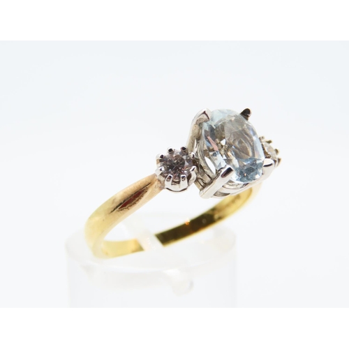 188 - Aquamarine and Diamond Ladies Ring Four Claw Set Mounted in 9 Carat Yellow Gold Band Rings Size O