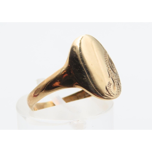 21 - 9 Carat Yellow Gold Panel Set Ladies Ring Incised Detailing Ring Size M and a Half