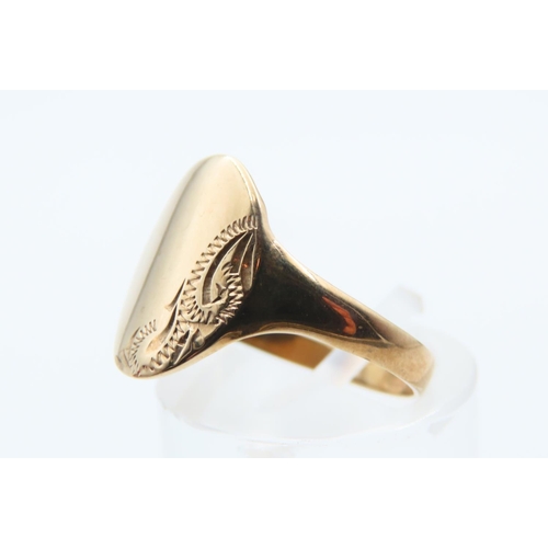 21 - 9 Carat Yellow Gold Panel Set Ladies Ring Incised Detailing Ring Size M and a Half