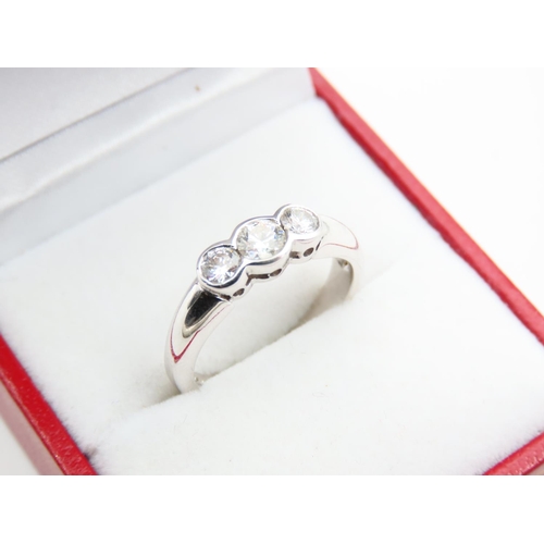 Diamond Three Stone Ring Set in Platinum Mounted on Platinum Band Ring Size M